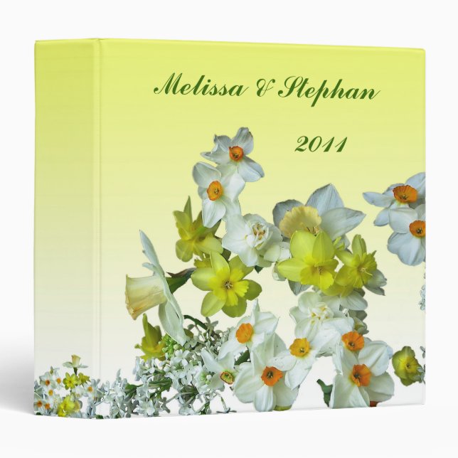 Classeur Album de mariage floral jaune (Devant/Côté)