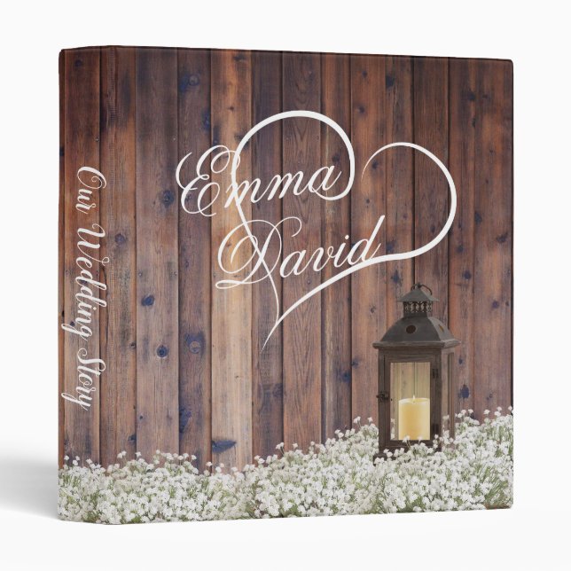 Classeur Album de mariage floral pour bébé à lanterne rusti (Devant/Côté)