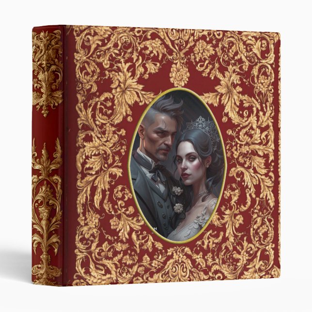Classeur Album de mariage gothique rouge et or (Devant/Côté)