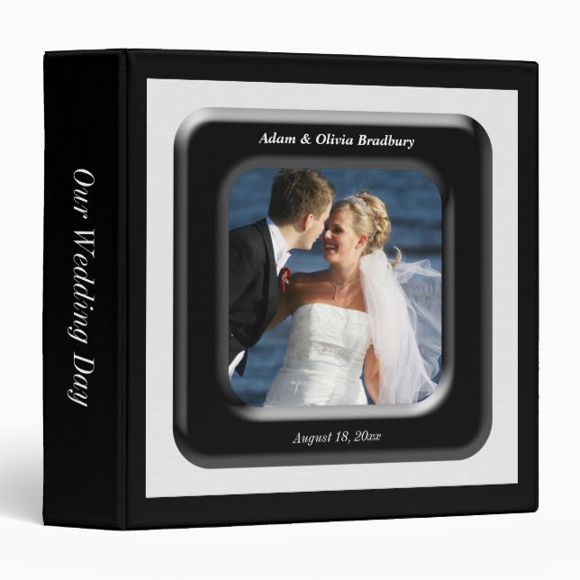 Classeur Album de mariage noir et blanc avec cadre photo (Devant/Côté)