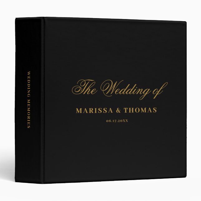 Classeur Album de mariage noir et or  (Devant/Côté)
