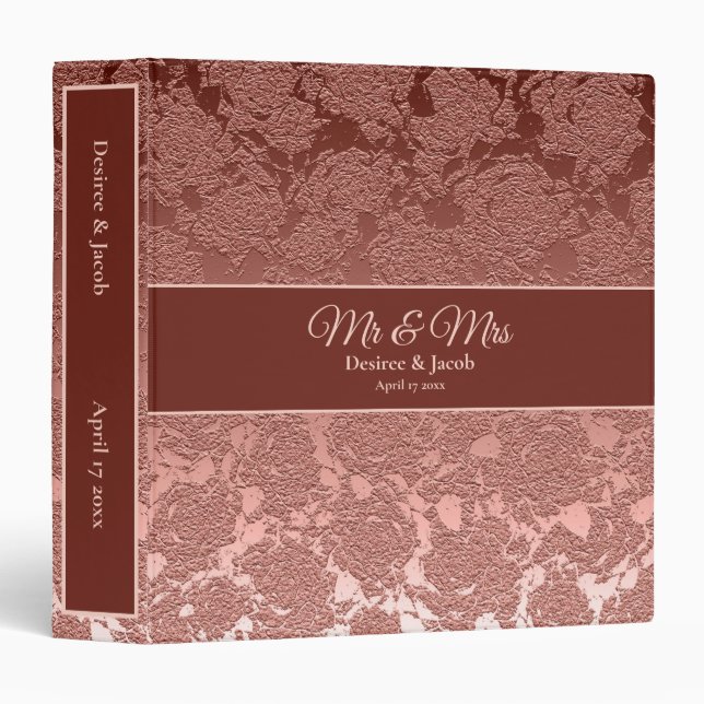 Classeur Album de mariage Rose or rose élégant Floral moder (Devant/Côté)