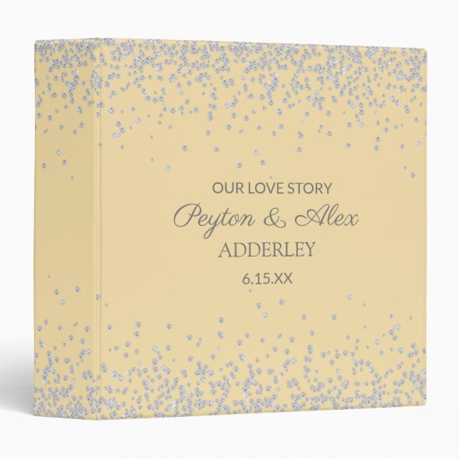 Classeur Album de mariage Scrapbook Jaune Pastel Argent Con (Devant/Côté)