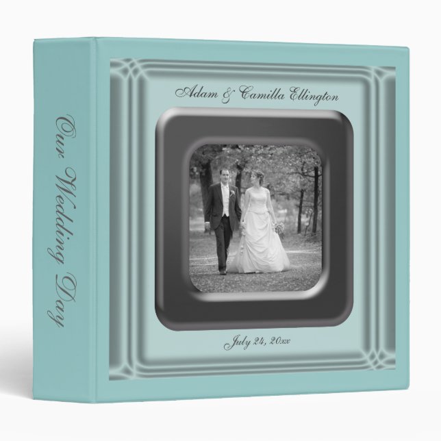 Classeur Album de mariage turquoise bleu et noir (Devant/Côté)