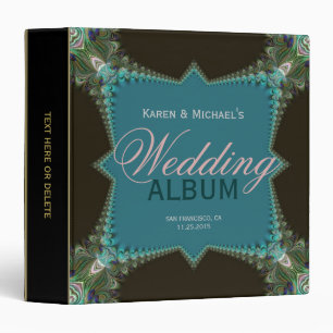 Classeur Album de mariage turquoise Gree Fractal Peacock de