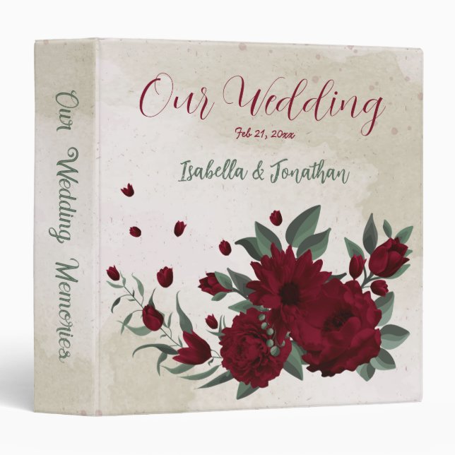 Classeur Album de mariage vert fleurs bourguignonnes (Devant/Côté)