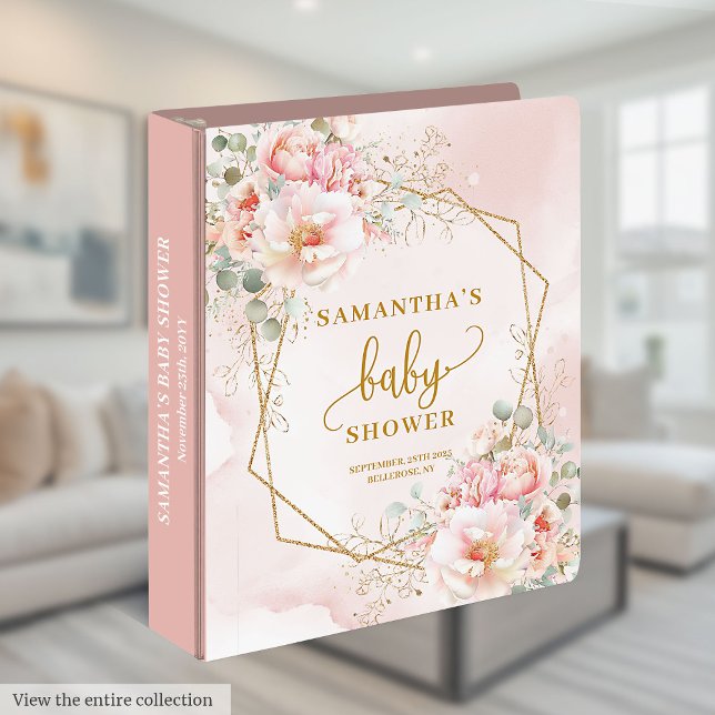 Classeur Album de mémoire baby shower en or rose pâle (Delicate blush pink gold baby shower memory album 3 ring binder (Edit)
)