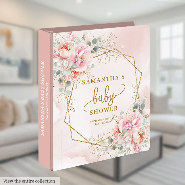 Classeur album de mémoire baby shower en or rose vif élégan (Stylish blush pink gold baby shower memory album 3 ring binder)
