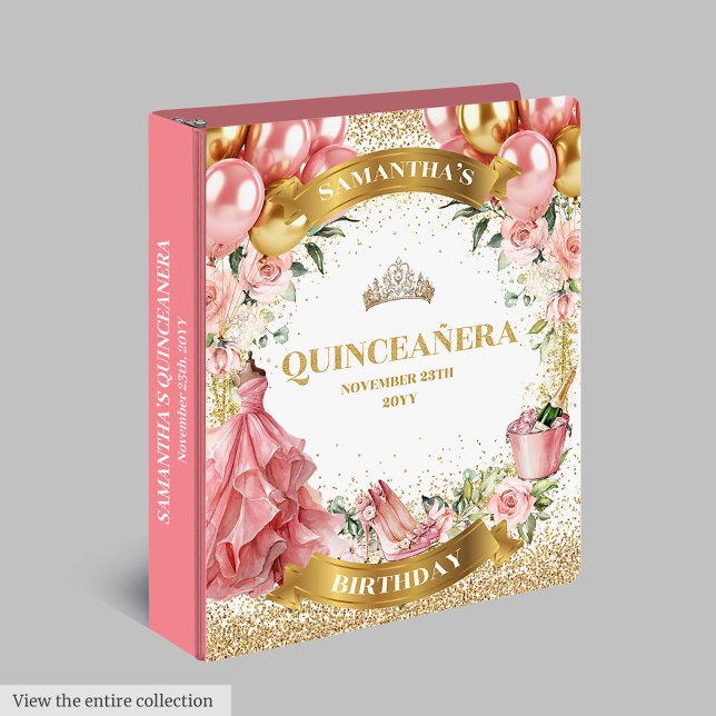 Classeur Album de mémoire Blush Gold Quinceañera (Stunning Blush Gold Quinceañera Party Memory Album)