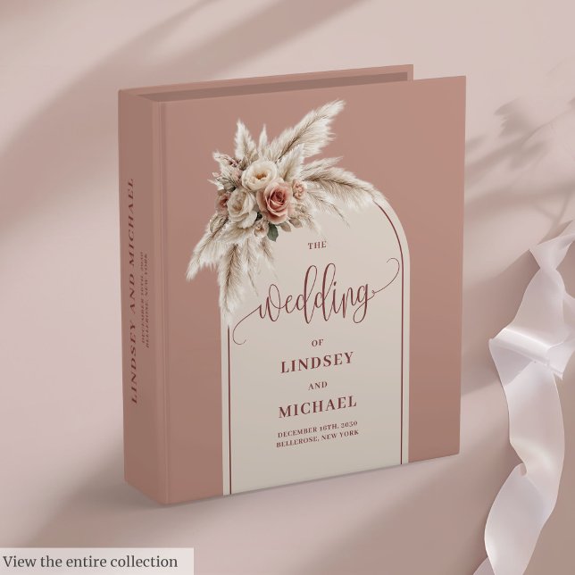 Classeur Album de mémoire Boho Arch Pampas rose et élégant (Romantic Dusty Pink Pampas Floral Memory Album 3 ring binder)