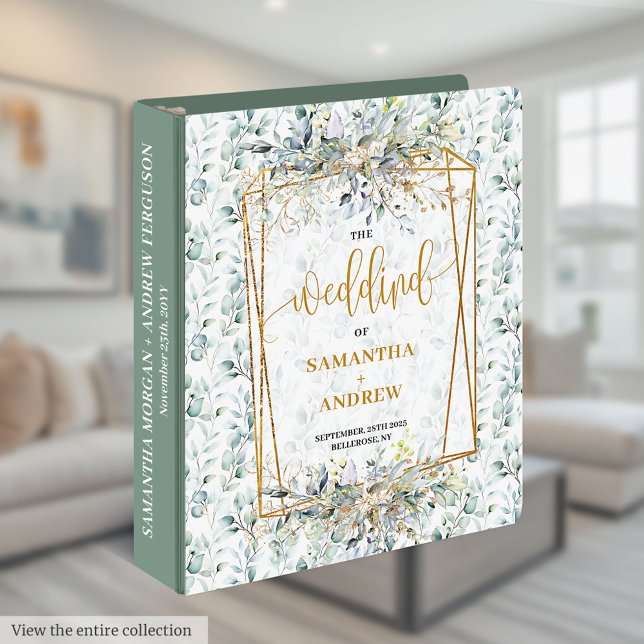 Classeur Album de mémoire classique Dusty Blue Gold Eucalyp (Classic Dusty Blue Gold Eucalyptus Memory Album 3 ring binder)