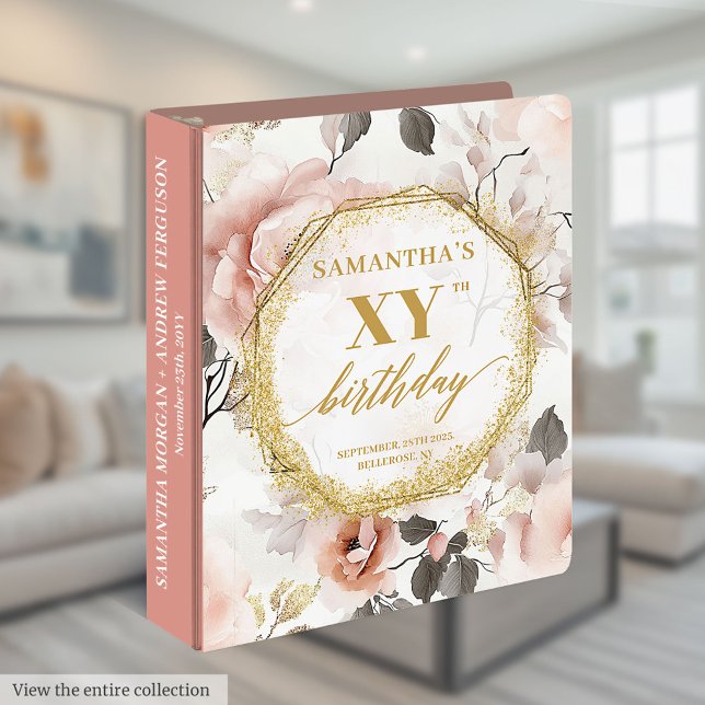 Classeur Album de mémoire d'anniversaire Blush Gold (Inspiring Blush Ivory Gold Birthday Memory Album 3 ring binder)