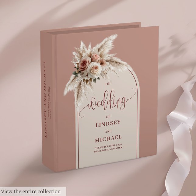 Classeur Album de mémoire Rose de Pampas rose Dusty Whimsy (Whimsical Dusty Pink Pampas Roses Memory Album)