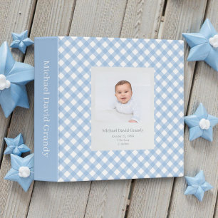 Classeur Album de photos personnalisé de bébé en vichy bleu