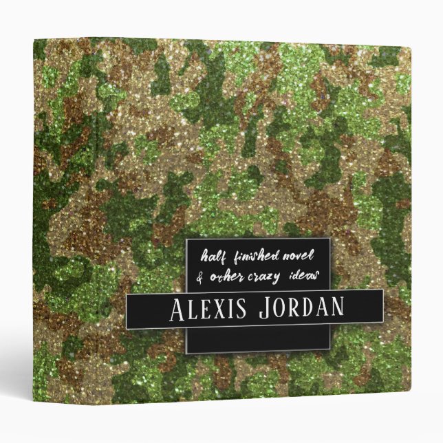 Classeur Album de recettes de camouflage militaire pailleté (Devant/Côté)