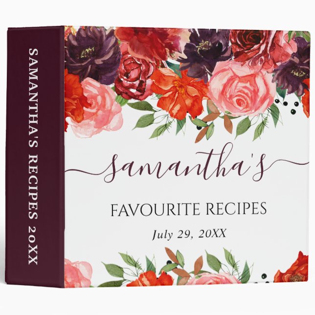 Classeur Album de recettes de fleurs orange et marron (Devant/Côté)