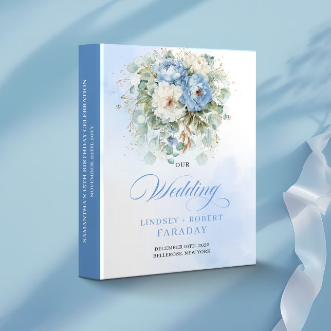 Classeur Album de souvenirs de mariage Boho Chic Pivoines B (Boho Chic Dusty Blue Peonies Wedding Memory Album)