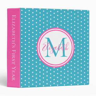Classeur Album de souvenirs de monogramme à pois rose et aq