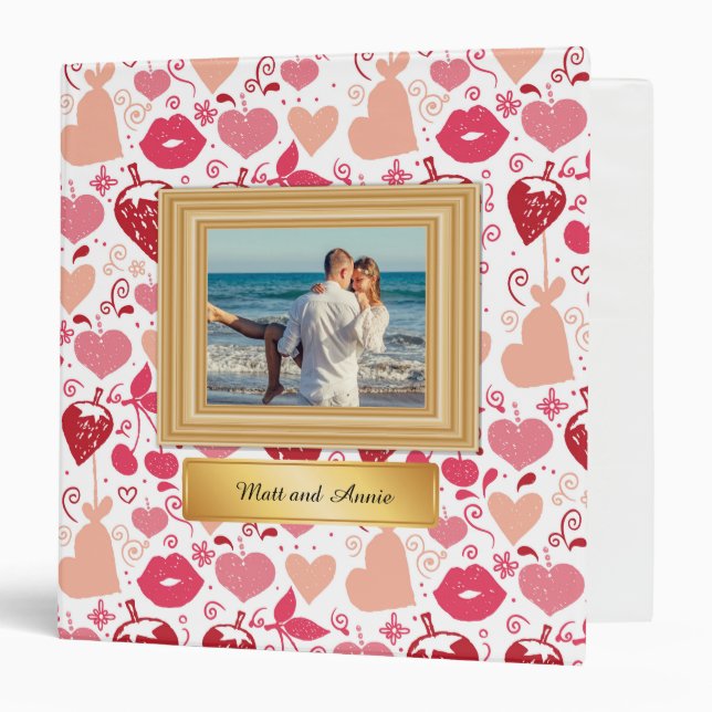 Classeur Album d'histoire d'amour des Coeurs rose et rouge (Devant/Intérieur)