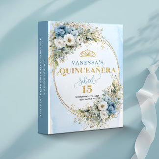 Classeur Album Fleur Bleu Pastel Eucalyptus Or Quinceañera
