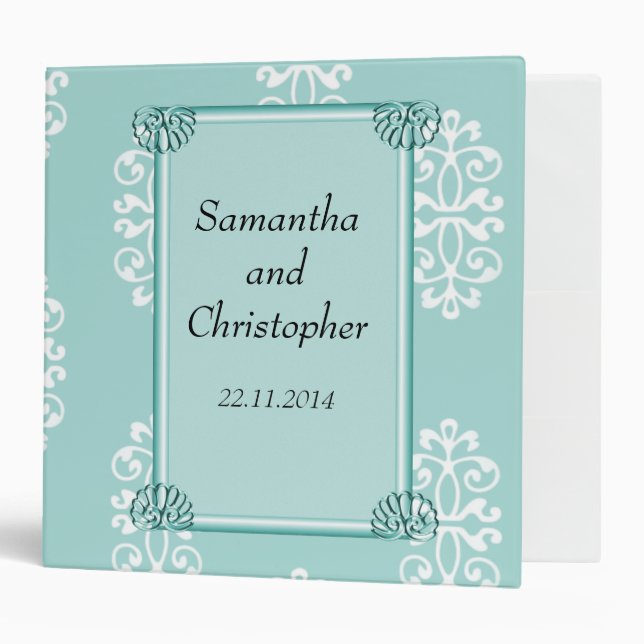 Classeur Album Mariage damassé turquoise (Devant/intérieur)