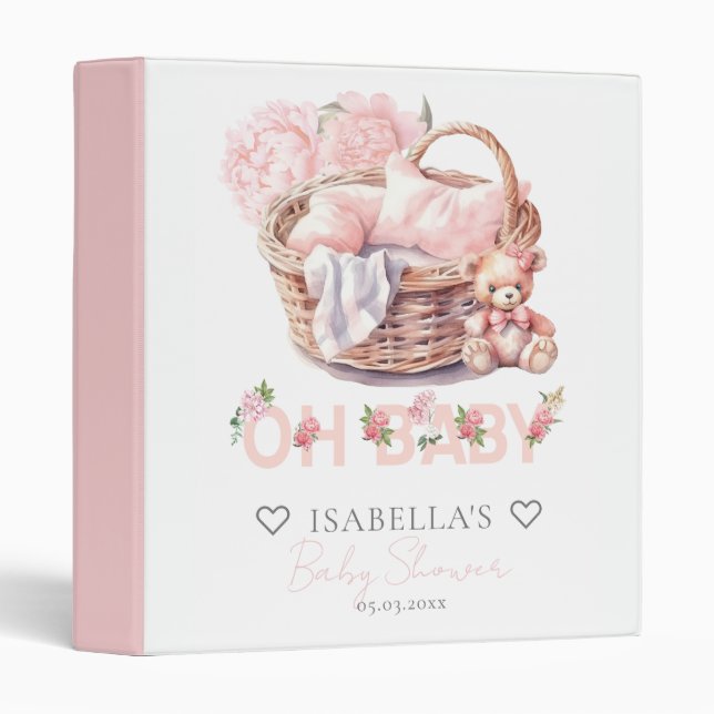 Classeur Album mémoire Baby shower panier bébé (Devant/Côté)