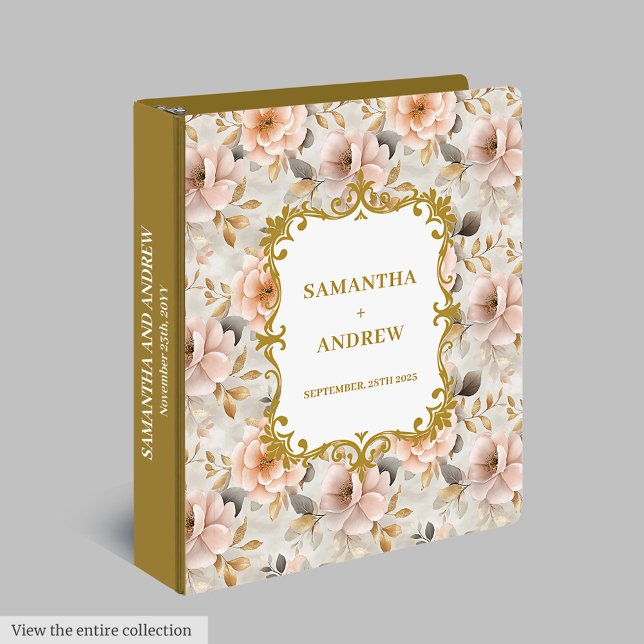 Classeur Album mémoire Mariage Blush Gold unique (Unique Blush Gold Wedding Memory Album 3 ring binder)