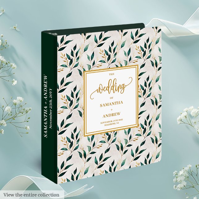 Classeur Album mémoire Mariage Deep Green Gold Eucalyptus (Deep Green Gold Eucalyptus Wedding Memory Album 3 ring binder)