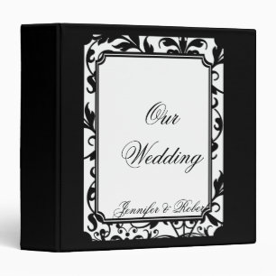 Classeur Album noir et blanc chic de mariage damassé