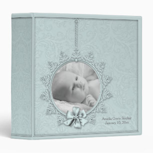 Classeur Album Photo Bébé Damassé Bleu Sarcelle