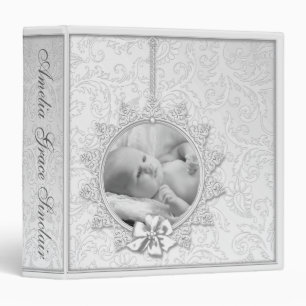 Classeur Album Photo Bébé en Damas Blanc Élégant