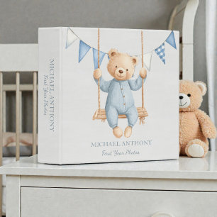 Classeur Album photo bébé ours en peluche aquarelle bleu
