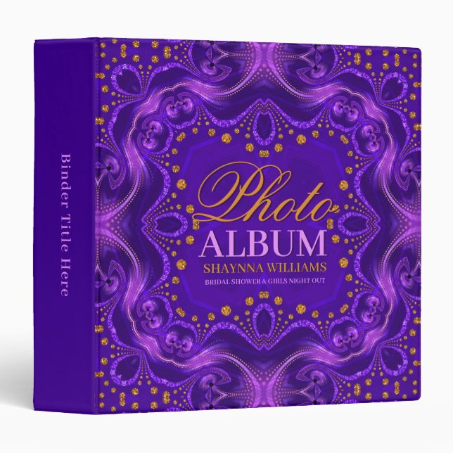 Classeur Album photo brillant violet et or glamour (Devant/Côté)