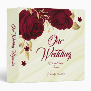 Classeur album photo chic bordeaux floral marbre or