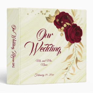 Classeur album photo chic bordeaux floral marbre or
