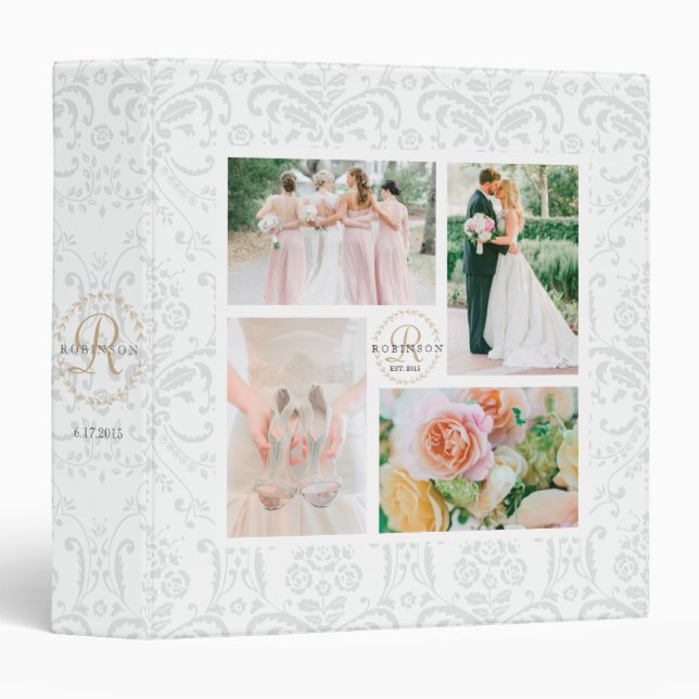 CLASSEUR ALBUM PHOTO COLLAGE MARIAGE DAMASSÉ PERSONNALISABL (Devant/Côté)