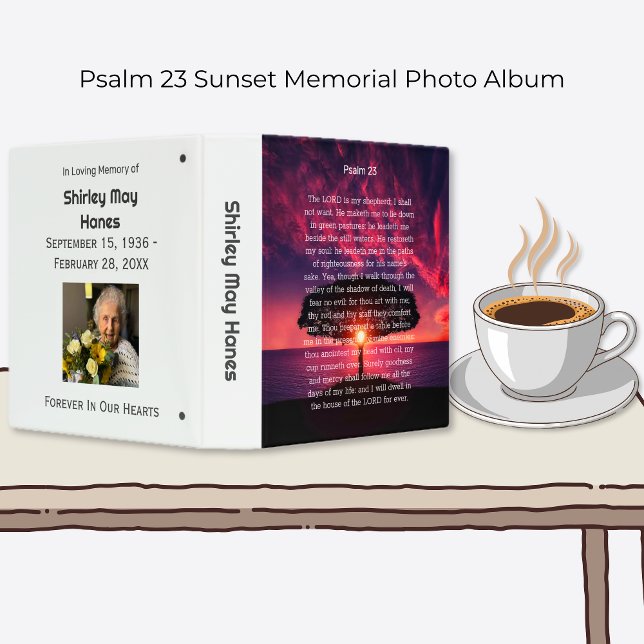 Classeur Album photo commémoratif SERENITY Psalm 23 Sunset (Psalm 23 Sunset Memorial Photo Album)
