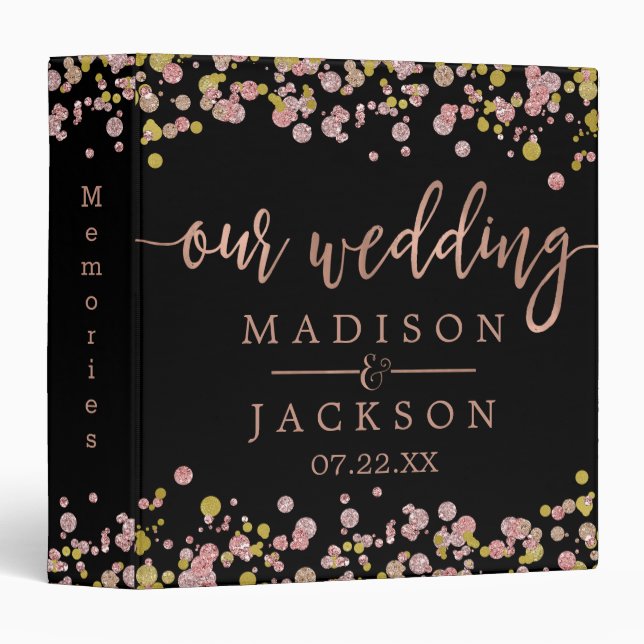 Classeur Album photo Confetti Sparkle Rose Gold Mariage (Devant/Côté)