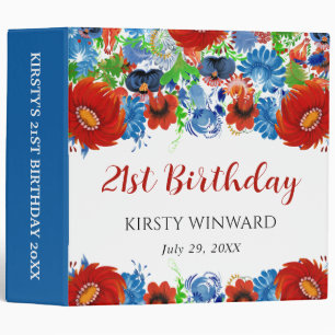 Classeur Album photo d'anniversaire Fleurs rouges et bleues