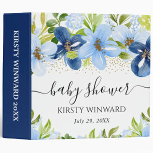 Classeur Album photo de baby shower Fleurs bleues et navy