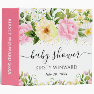 Classeur Album photo de baby shower Fleurs Jaunes et Roses