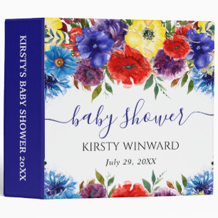 Classeur Album photo de baby shower Fleurs rouges et bleues
