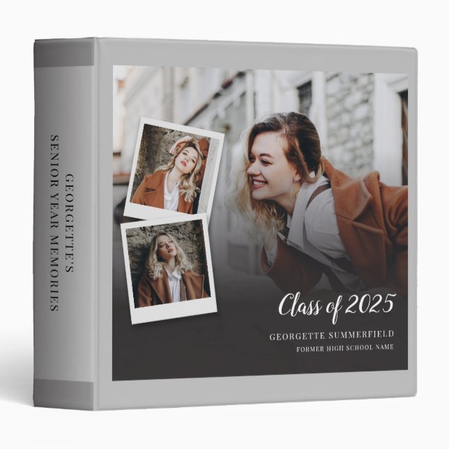 Classeur Album photo de fin d'études 2025 Gris Année senior (Devant/Côté)