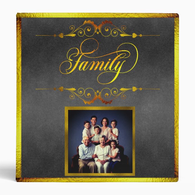 Classeur Album photo de la famille Calligraphie - Gris/Or (Devant)