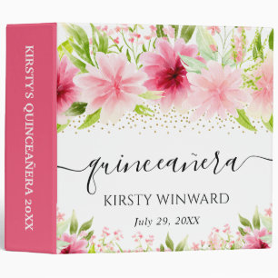 Classeur Album Photo de Quinceanera Fleurs Roses Aquarelle