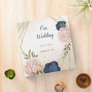 Classeur album photo feuille bleu marine fleurs vert