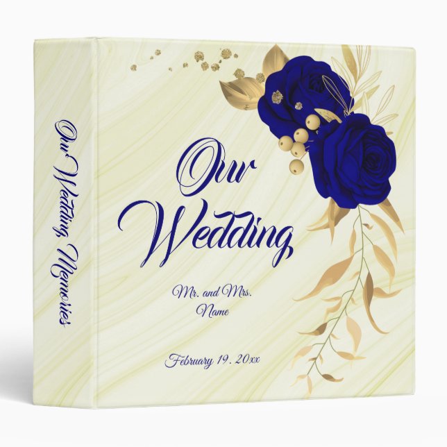 Classeur album photo feuille chic royal blue floral gold (Devant/Côté)