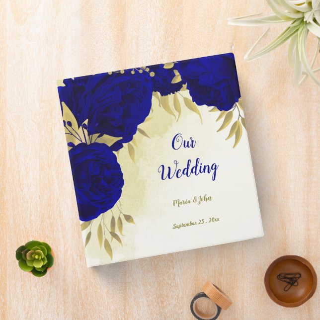 Classeur Album photo feuille Royal blue flowers or (In Situ)