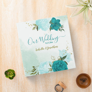 Classeur album photo feuille vert fleurs turquoise
