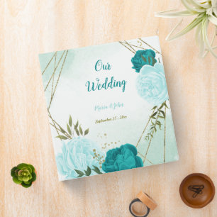 Classeur album photo feuille vert fleurs turquoise
